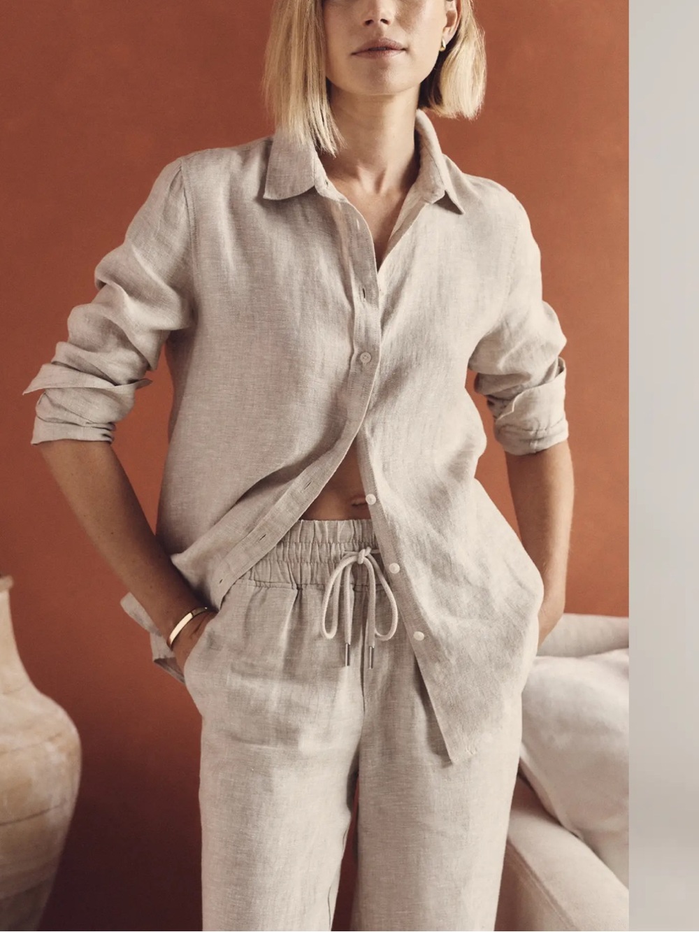 Quince 100% European Linen Long Sleeve Shirt  Driftwood SZ SM Cooling Travel